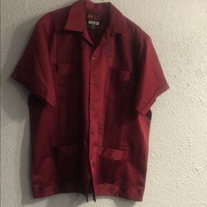 Men's Short Sleeve Guayabera Shirt - Burgundy
